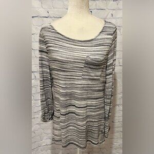 T By Talbots Gray Popover Shirt Top Striped Gray Summer Soft Zip Back large